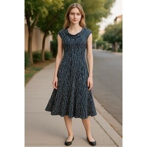 Sandwich | Fit and Flare Navy Dress With Dot Pattern - Size XL